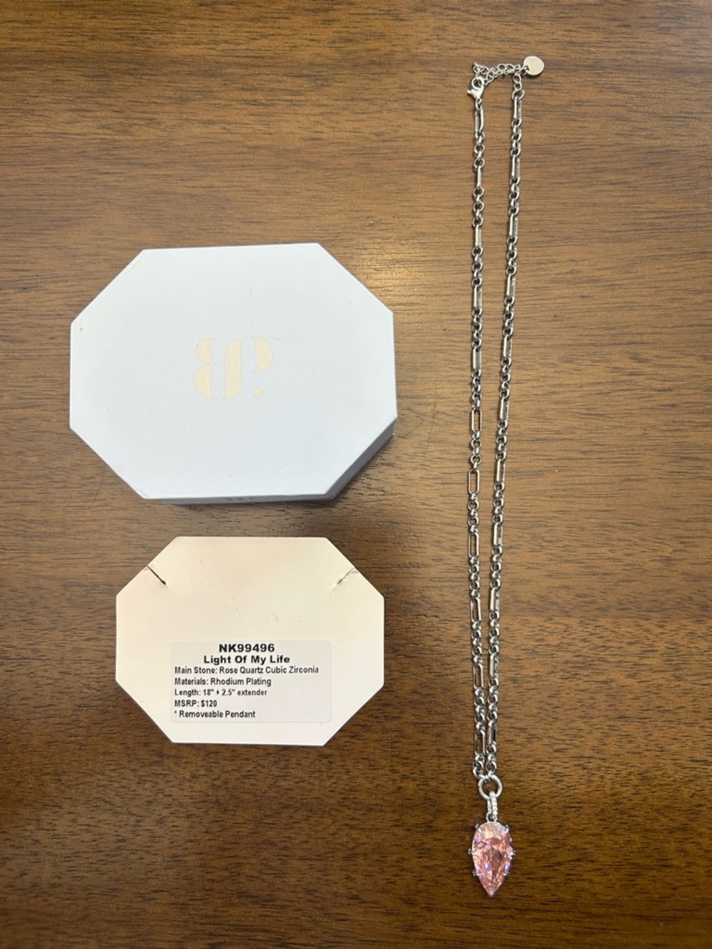 Bomb Party OG Necklace NK99496 Light Of My Life Rose Quartz on Rhodium
